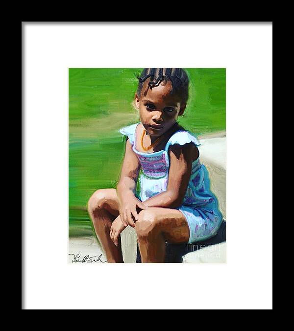 Child Framed Print featuring the painting Thoughtful Leilani by D Powell-Smith