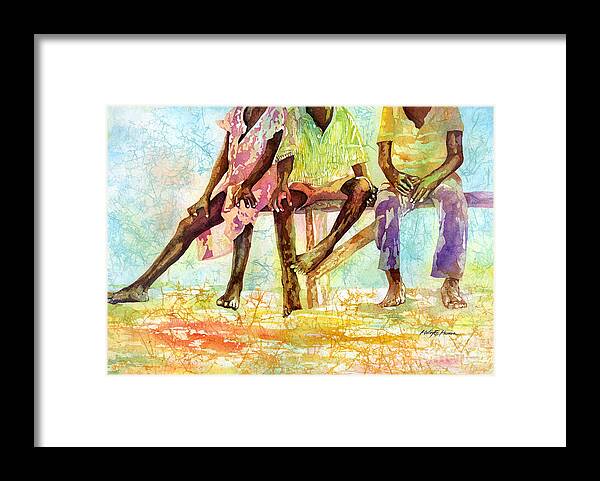Chilren Framed Print featuring the painting Three Children of Ghana by Hailey E Herrera