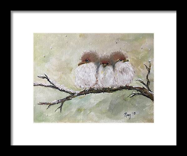 Fairy Wrens Framed Print featuring the painting Three Fat Fluffballs by Roxy Rich
