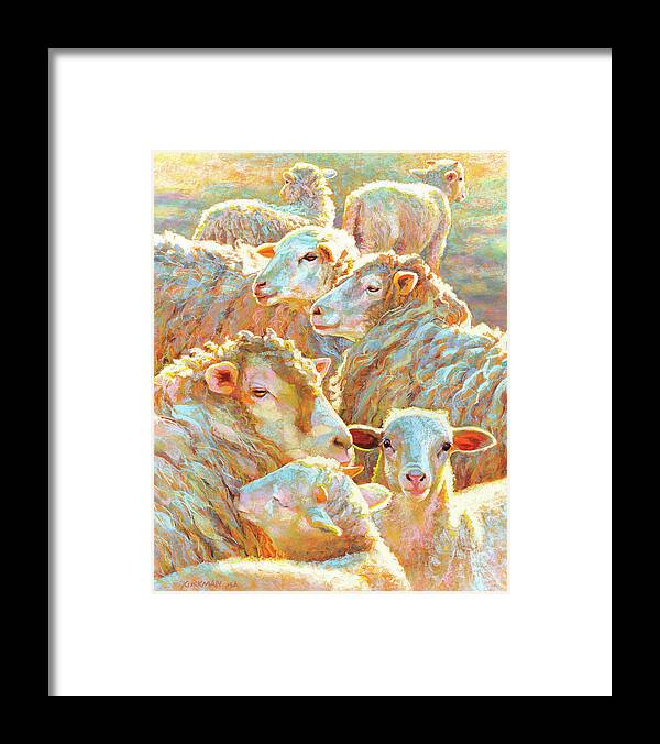Sheep Framed Print featuring the pastel Three... Five... Seven by Rita Kirkman