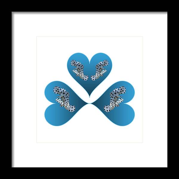 Juvenile Fish Framed Print featuring the mixed media Three hearts in blue for a small fish - Cute motif of young fish - by Ute Niemann