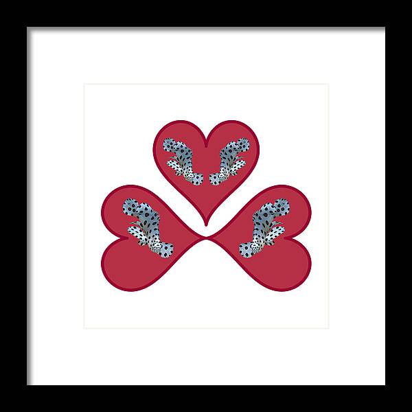Juvenile Fish Framed Print featuring the mixed media Three hearts in red for a small fish - Cute motif of young fish - by Ute Niemann