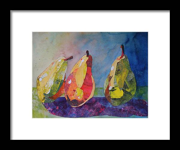 Collage Framed Print featuring the painting Three pears beats a full house by Ruth Kamenev