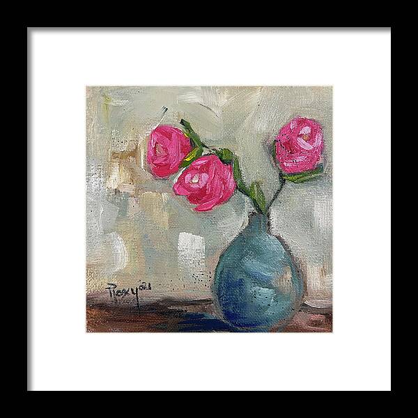 Rose Painting Framed Print featuring the painting Three Roses by Roxy Rich