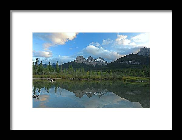 Three Sisters Mountain Reflection Framed Print featuring the photograph Three Sisters Mountain Reflection by Dan Sproul