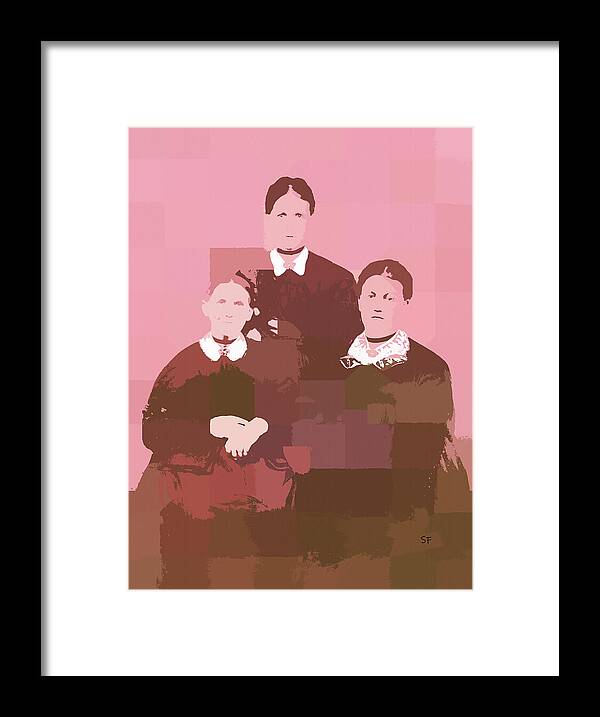 Pink Framed Print featuring the mixed media Three Vintage Women in Pink Abstract by Shelli Fitzpatrick