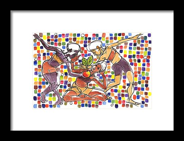 Life Drawing Framed Print featuring the painting Three Wise Humans Who Found the Key to Survival by Judith Kunzle