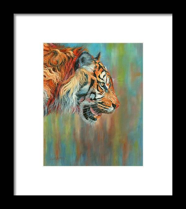 Tiger Framed Print featuring the painting Tiger 2 Vibrant Series by David Stribbling