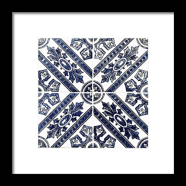 Blue Tiles Framed Print featuring the digital art Tiles Mosaic Design Azulejo Portuguese Decorative Art IV by Irina Sztukowski