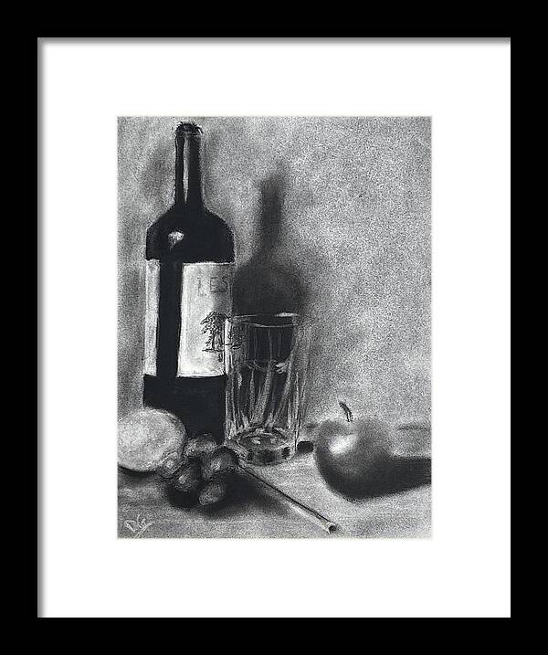Charcoal Framed Print featuring the drawing Time for Wine by Dave Griffiths