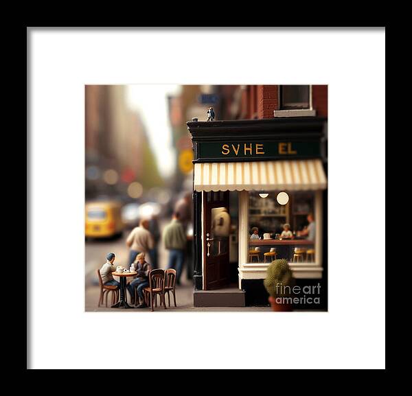  Framed Print featuring the mixed media Tiny City Coffee by Jay Schankman
