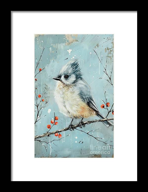 Tufted Titmouse Framed Print featuring the painting Tiny Little Titmouse by Tina LeCour