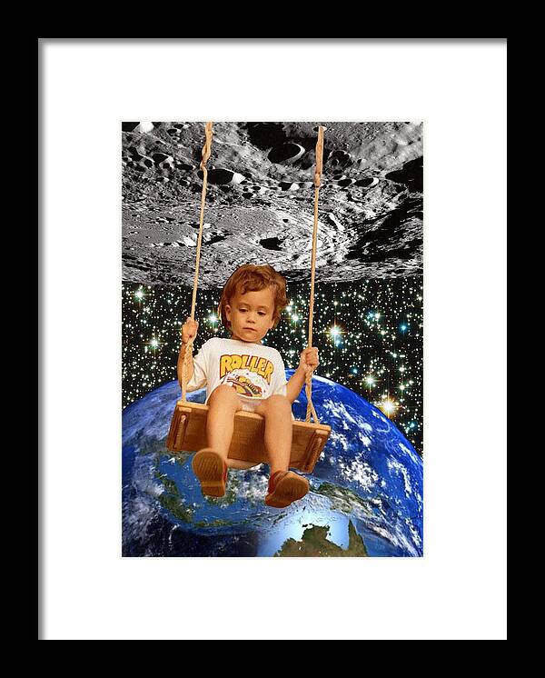 Collage Framed Print featuring the digital art To The Moon by Tanja Leuenberger
