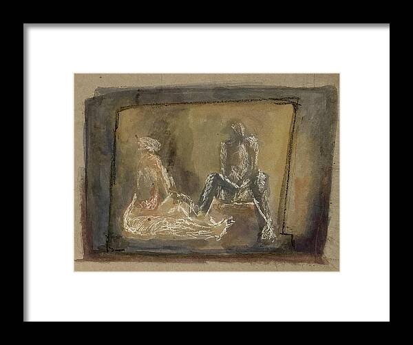Two Figures Framed Print featuring the painting Together by David Euler