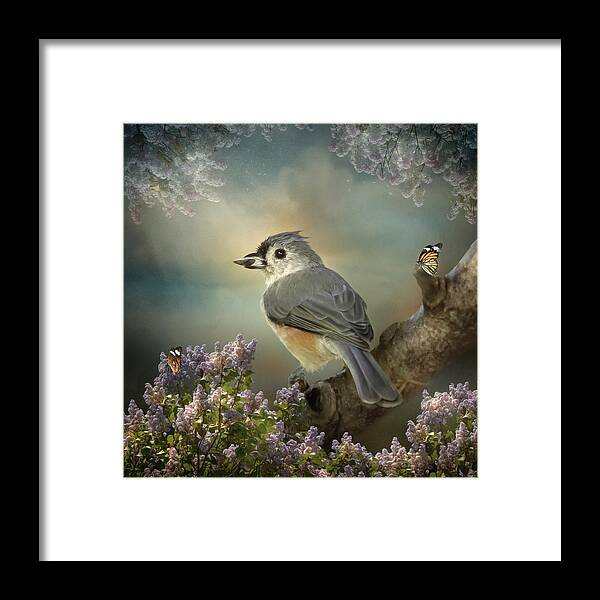 Birds Framed Print featuring the digital art Tomas the Titmouse by Maggy Pease