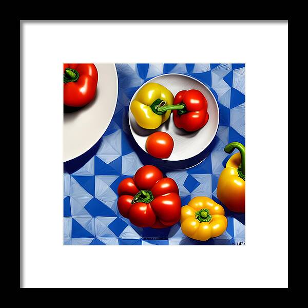 Fruit Framed Print featuring the digital art Tomatoes and Peppers by Katrina Gunn