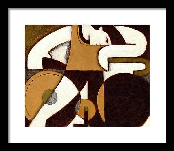 Art Deco Framed Print featuring the painting Tommervik Art Deco Man and Bike Cycling Art Print by Tommervik