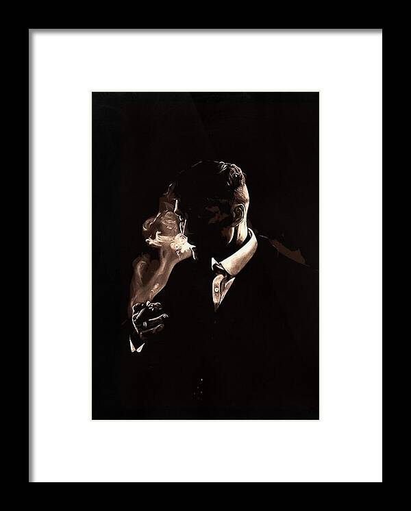 Peaky Framed Print featuring the digital art Tommy Shelby Smoking a Cigarette by Tania Young