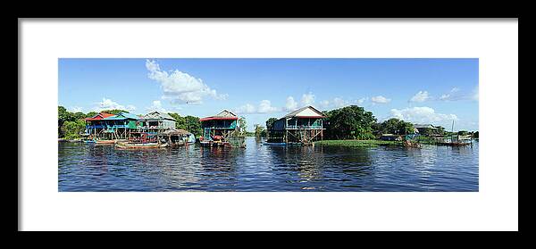 Panoramic Framed Print featuring the photograph Tonlesap lake cambodia floating village 2 by Sonny Ryse