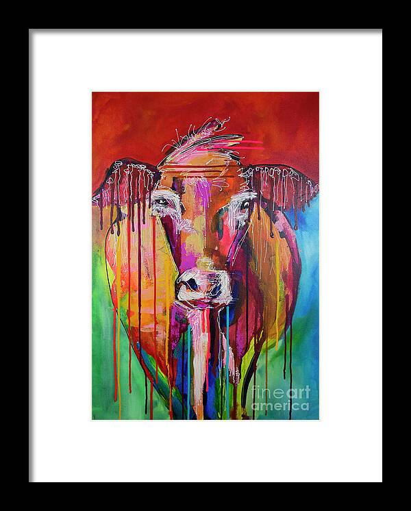 Cow Framed Print featuring the painting Too Moo for Yoo III by Robin Valenzuela