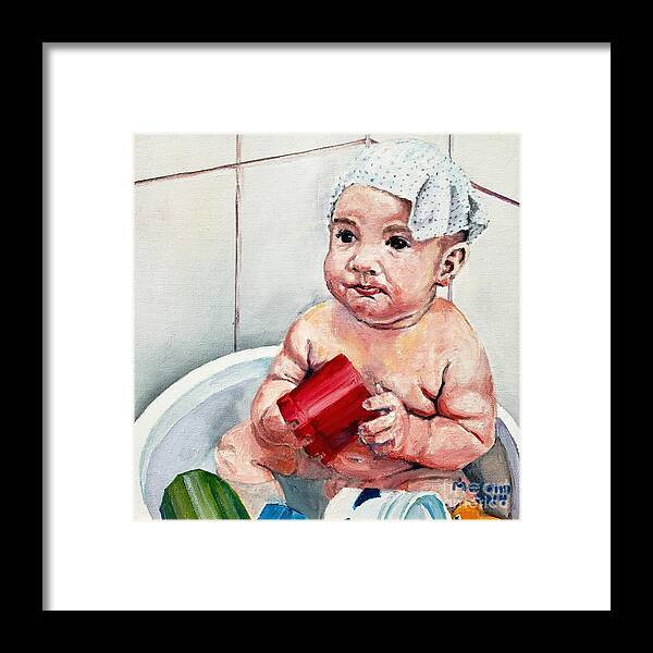 Tub Framed Print featuring the painting Too Small Tub by Merana Cadorette