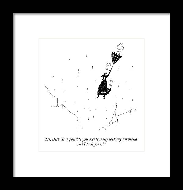 hi Framed Print featuring the drawing Took My Umbrella by Liana Finck
