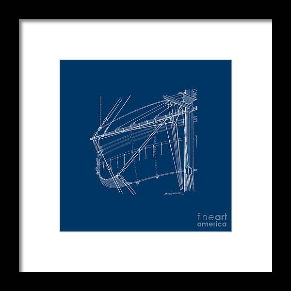 Sailing Vessels Framed Print featuring the drawing Top-mast yard and sail - blueprint by Panagiotis Mastrantonis