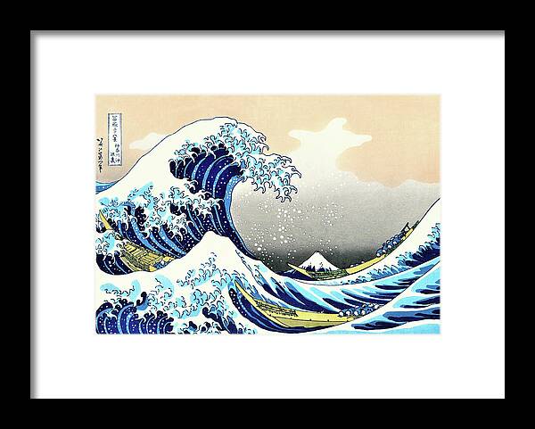 Katsushika Framed Print featuring the painting Top Quality Art - The Great Wave off Kanagawa by Katsushika Hokusai