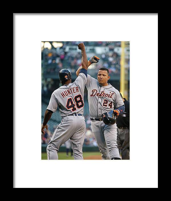American League Baseball Framed Print featuring the photograph Torii Hunter and Miguel Cabrera by Otto Greule Jr