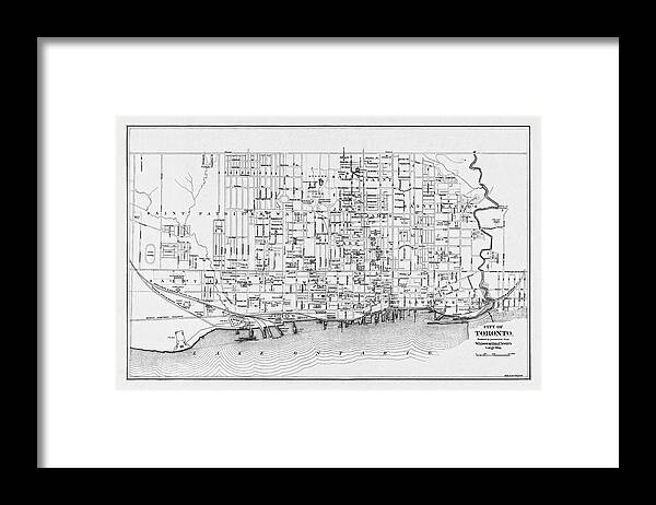 Toronto Framed Print featuring the photograph Toronto Canada Vintage City Map 1880 Black and White by Carol Japp