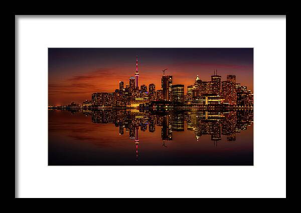 Cn Tower Framed Print featuring the photograph Toronto Gold Reflection by Dee Potter