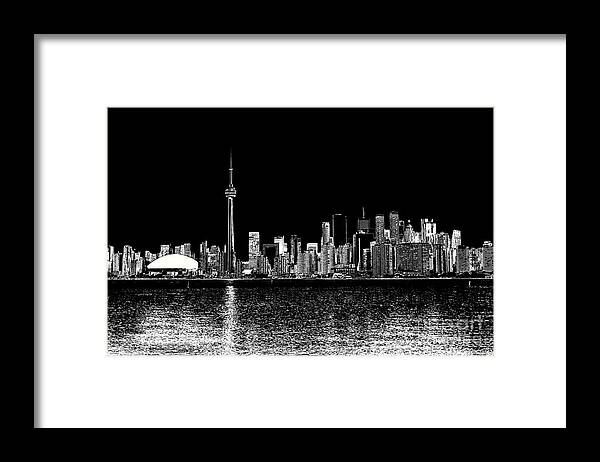 Toronto Framed Print featuring the digital art Toronto Ontario Canada Black and white Skyline Photo 187 by Lucie Dumas