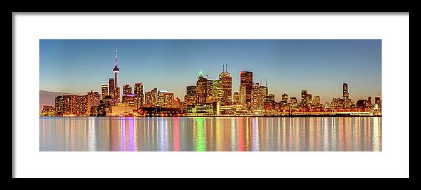 Toronto Framed Print featuring the photograph Toronto Skyline at Twilight Panorama by HawkEye Media