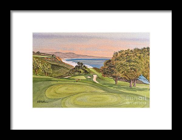 Torrey Pines Golf Course Framed Print featuring the painting Torrey Pines South Golf Course Hole 6 by Bill Holkham