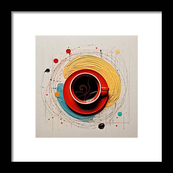 Colorful Coffee Donuts Framed Print featuring the painting Touch of Whimsy in Every Cup by Lourry Legarde