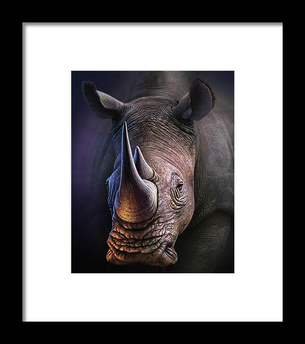Rhino Framed Print featuring the digital art Tough Customer by Jerry LoFaro