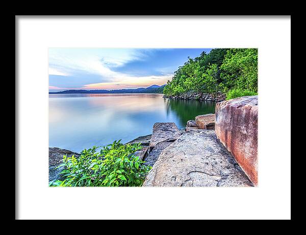 Lake Framed Print featuring the photograph Rock Bench by Ed Newell