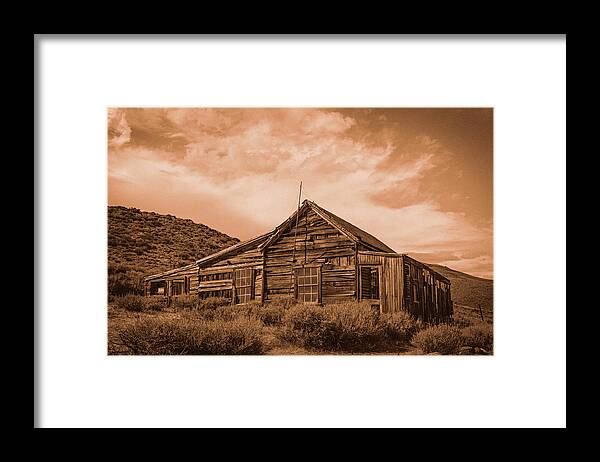 Bodie Framed Print featuring the photograph Tracy House Sepia by Ron Long Ltd Photography