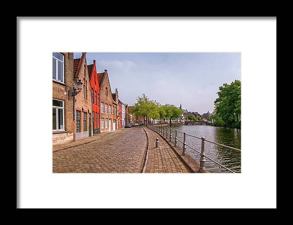 Belgium Framed Print featuring the photograph Traditional red brick houses and canal in Bruges, Belgium by Elenarts - Elena Duvernay photo