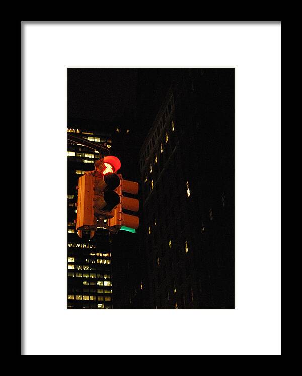 Hanging Framed Print featuring the photograph Traffic lights on red in at night in New York City by Lyn Holly Coorg