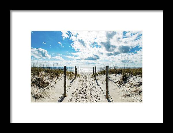 Footprints Framed Print featuring the photograph Trail of Footprints to the Beach by Beachtown Views