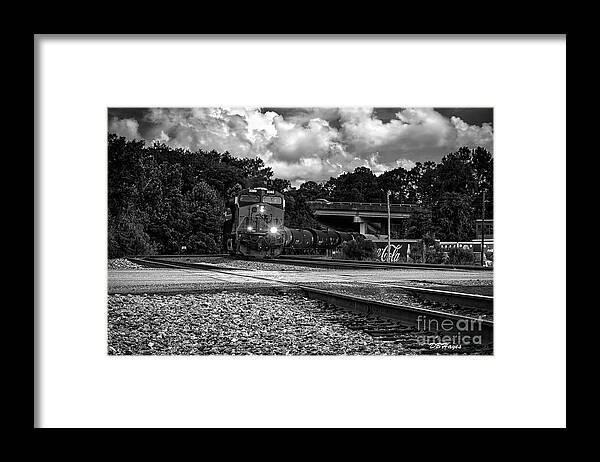 Trains Framed Print featuring the photograph Train and Tracks in Black-White by DB Hayes