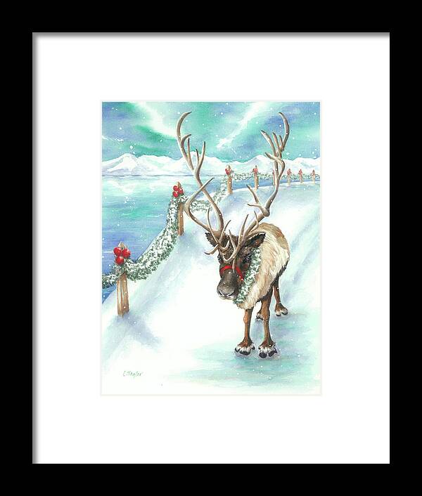 Reindeer Framed Print featuring the painting Tranquil Trek by Lori Taylor