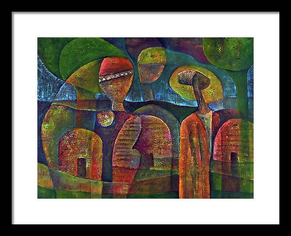 African Art Framed Print featuring the painting Travelers Then Came by Martin Tose 1959-2004