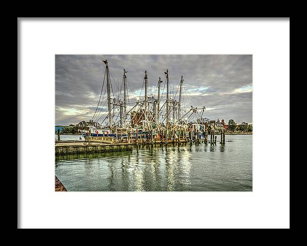 Hampton Downtown Framed Print featuring the photograph Trawlers at Amory Seafood by Jerry Gammon