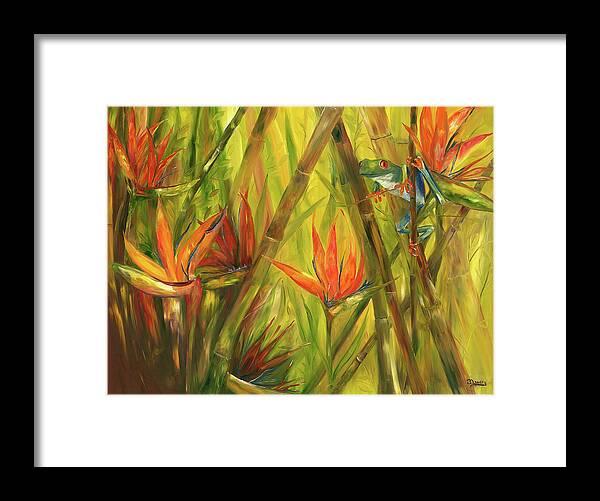 Frog Framed Print featuring the painting Tree Frog in Paradise by Barbara Landry