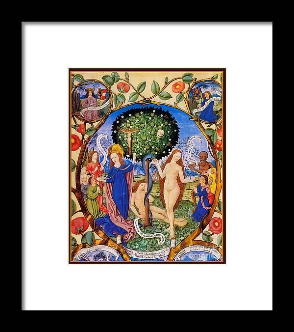 Tree Of Life Framed Print featuring the painting Tree of Life and Death Flanked by Eve and Mary-Ecclesia by Unknown