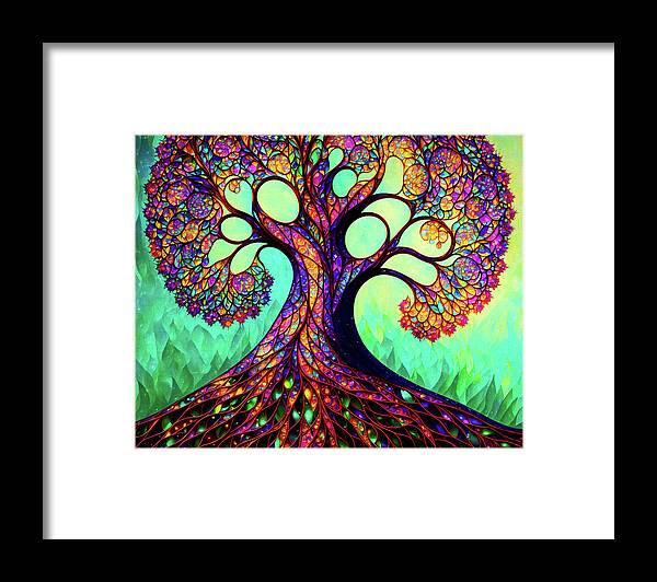 Tree Of Life Framed Print featuring the digital art Tree of Life - Stained Glass by Peggy Collins