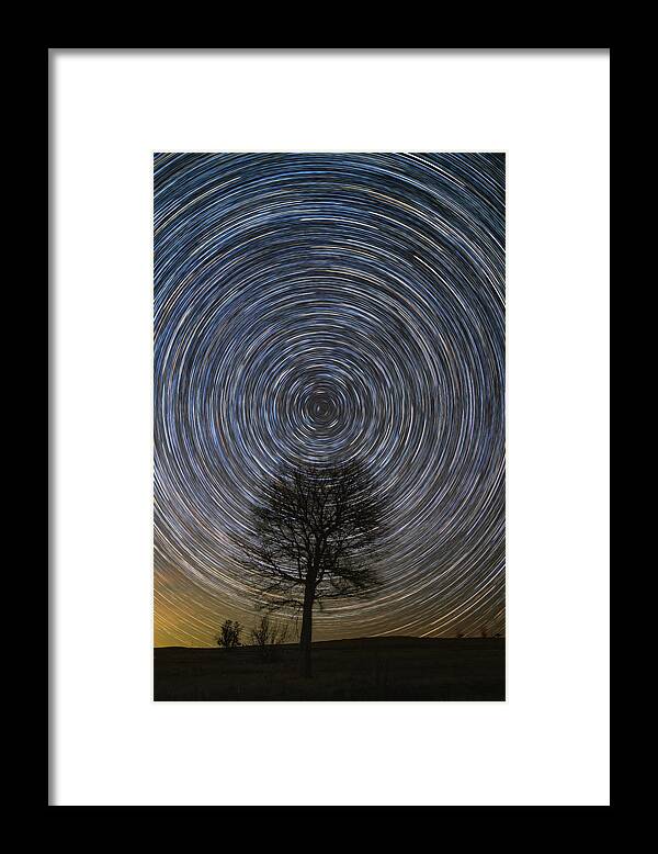 Star Trails Framed Print featuring the photograph Tree Topper by Chuck Rasco Photography