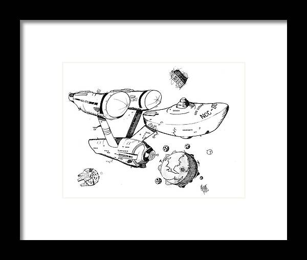 Star Trek Framed Print featuring the drawing Trek Black and White by Michael Hopkins